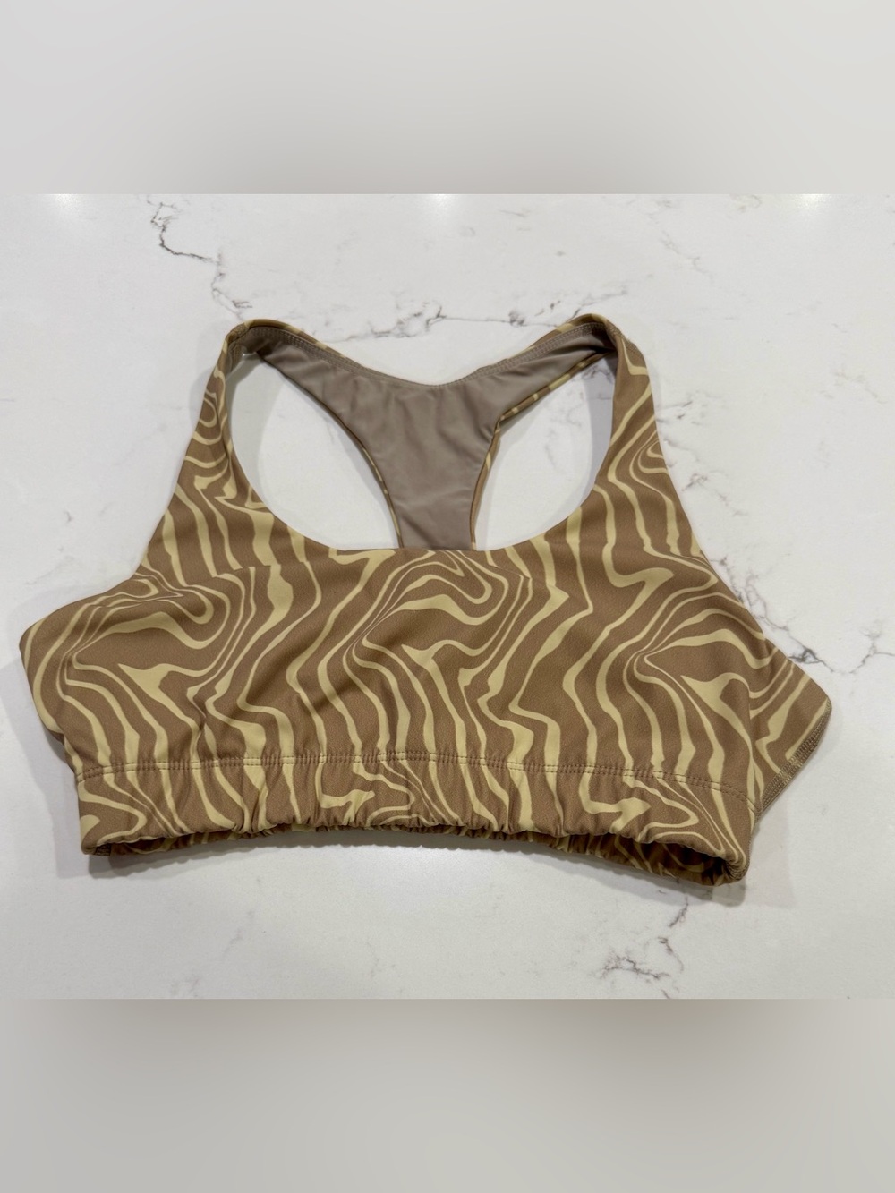 Outdoor Voices All Time Bra Tan Cream Swirl Racerback TechSweat Size XS Athletic